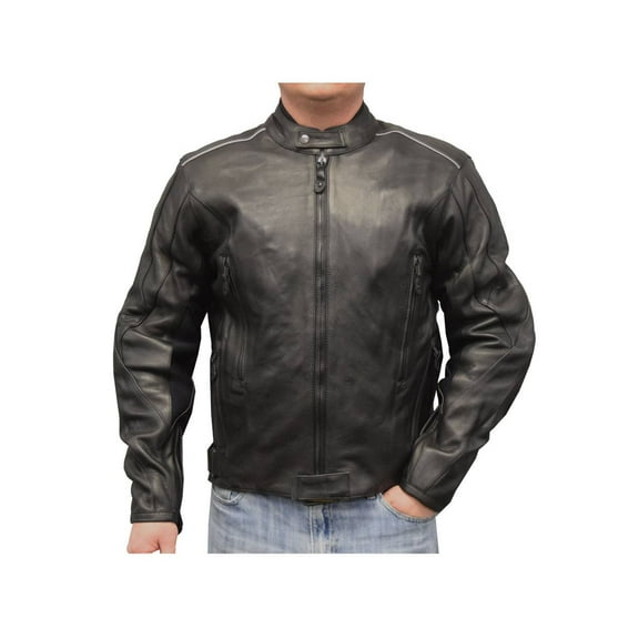 Redline Men's Leather Reflective Piping Jacket, Black & White M-TOURING (M)