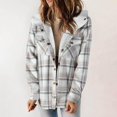 thumbnail image 2 of Womens Plaid Shacket Jacket Long Sleeve Button Down Fleece Lined Hooded Jackets Winter Warm Coat with Pockets, 2 of 8
