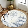 thumbnail image 3 of Lighthouse Sailboat Seagull Round Area&nbsp;Rug 5ft Nautical Ship Ocean Blue Sketch Non-Slip&nbsp;Washable Circle Rugs Soft Felt Indoor Floor Mat for Bedroom Kitchen Living Room Bathroom, 3 of 9