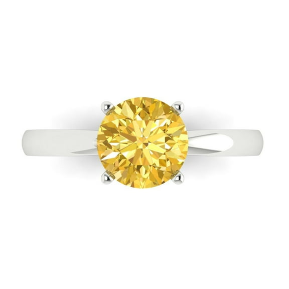 1.5 ct Round Cut Simulated Yellow Diamond Solitaire 14K White Gold Womens Engagement Ring