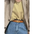 thumbnail image 3 of Catelles Camel Cowhide Leather Belt, Gold-plated Flower Alloy Automatic Buckle, Elegant And Durable, Suitable for Women's Casual and Business Wear, 2.4CM Width,Gift Box &Length 95cm, 3 of 10