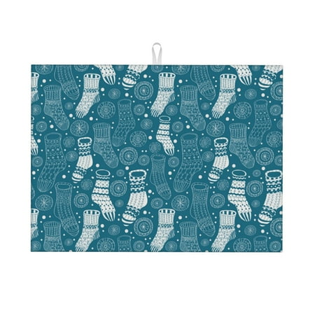 

Tebeau Cozy Winter Socks Pattern Print Dish Drying Mat for Kitchen Counter Dish Drying Pad with Non-slip Rubber Backed Hide Stain Anti Absorbent for Kitchen Counter Drying Mat