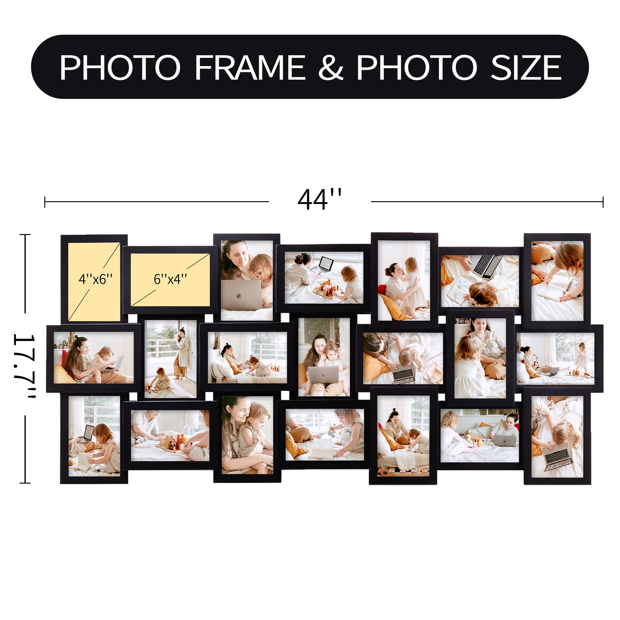 21 Openings Multiple Photo Frame Family Collage Picture Frames 6x4 Black For Wall