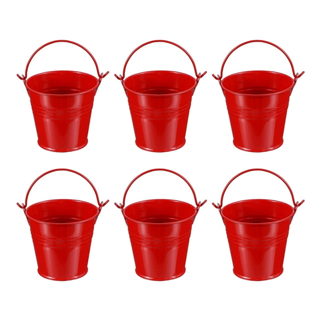 Mini cubos metálicos con asa, cubo galvanizado colorido, cubos de Pascua rojos 2.7"x2.3" 6 piezas