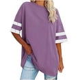 thumbnail image 2 of CHGBMOK Womens Oversized Tees Loose T Shirts Half Sleeve Crew Neck Color Block Cotton Tunic Tops, 2 of 6