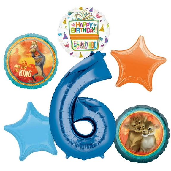 Lion King Party Supplies 6th Birthday Balloon Bouquet Decorations - Blue Number 6