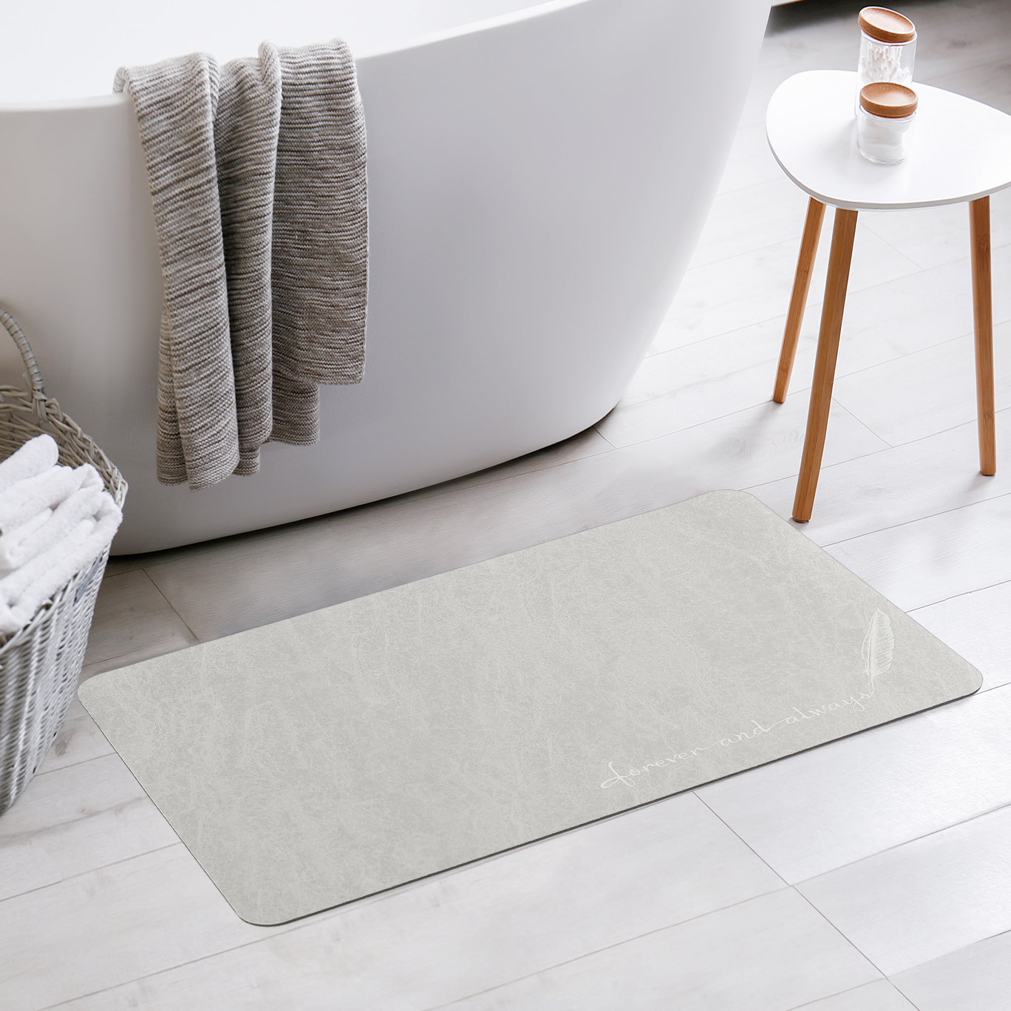 Unique Bargains Absorbent Bath Mat Non-Slip Floor Rug for Bathroom Kitchen Shower Sink Grey Feather-1 16"x24"