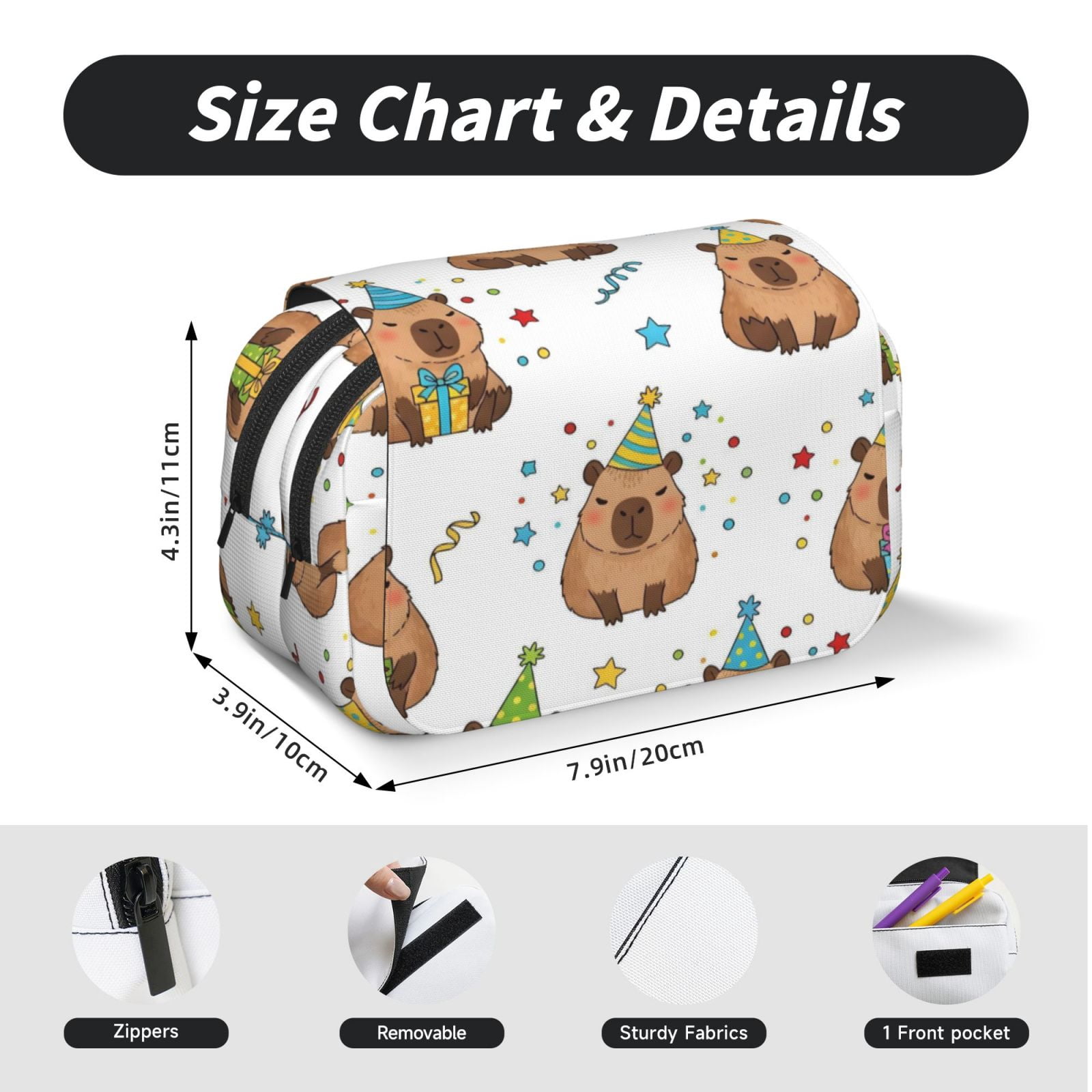 Large-Capacity Flip-Top Double-Layer Pencil Case, Multi-Functional Pocket Pen Case, Durable Stationery Organizer Capybara Party Pattern
