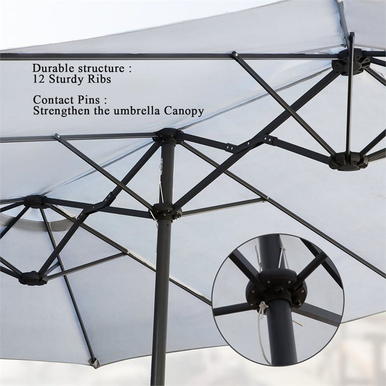 cloud mountain patio umbrella Cloud Mountain 15ft Rectangular Patio Double Sided Large Umbrella in Light  Gray