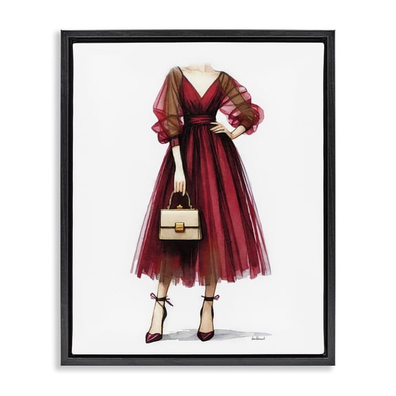 Stupell Industries Maroon Fashion Gown Fashion Painting Black Floater Framed Canvas Art Print Wall Art, 25 x 31