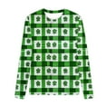 thumbnail image 3 of Girls St Patricks Day Shirt Light Blue Long Sleeve Clover Print Gingham Top Soft Stretch Polyester Spandex Holiday Party School Sizes 3-14 Years,Size 4-5 T, 3 of 4