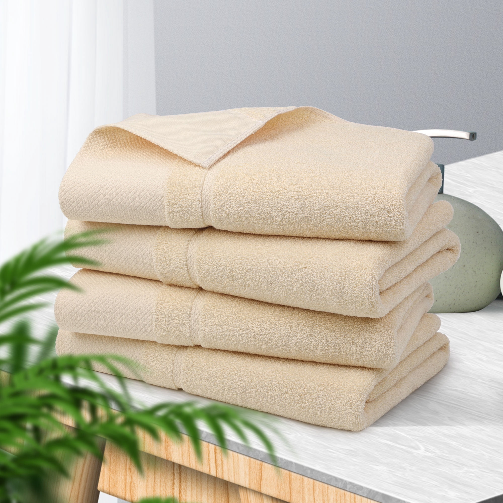 PiccoCasa 4 Pack Champagne Bath Towel Set 27"x54", 100% Cotton Towels Absorbent