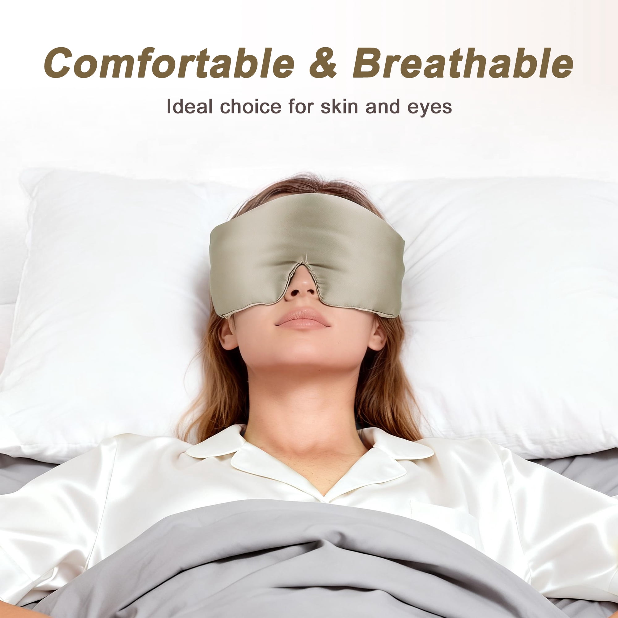 22 Momme Pure Silk Sleep Mask with Travel Pouch, 3D Contour Adjustable Blindfold for Side Sleepers, Taupe