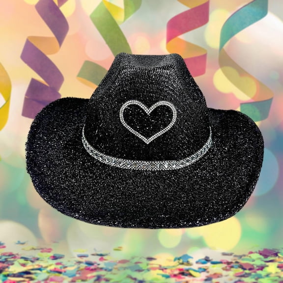 Conairie Women's Party Fancy Cowboy Hat Wide Brim Glitter Design Western Style for Dance Four Seasons Black