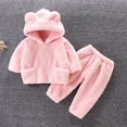 thumbnail image 4 of Toddler Boys Girls Flannel Hooded Loungewear Set, Warm Top & Pants Home Wear Pink 3 Years, 4 of 7