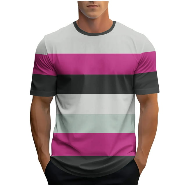 WRKEKC Chemises à Manches Courtes pour Hommes Mode Décontractée Imprimé Rayé T-Shirt Athlétique Manches Courtes Col Rond Haut Graphique Confortable