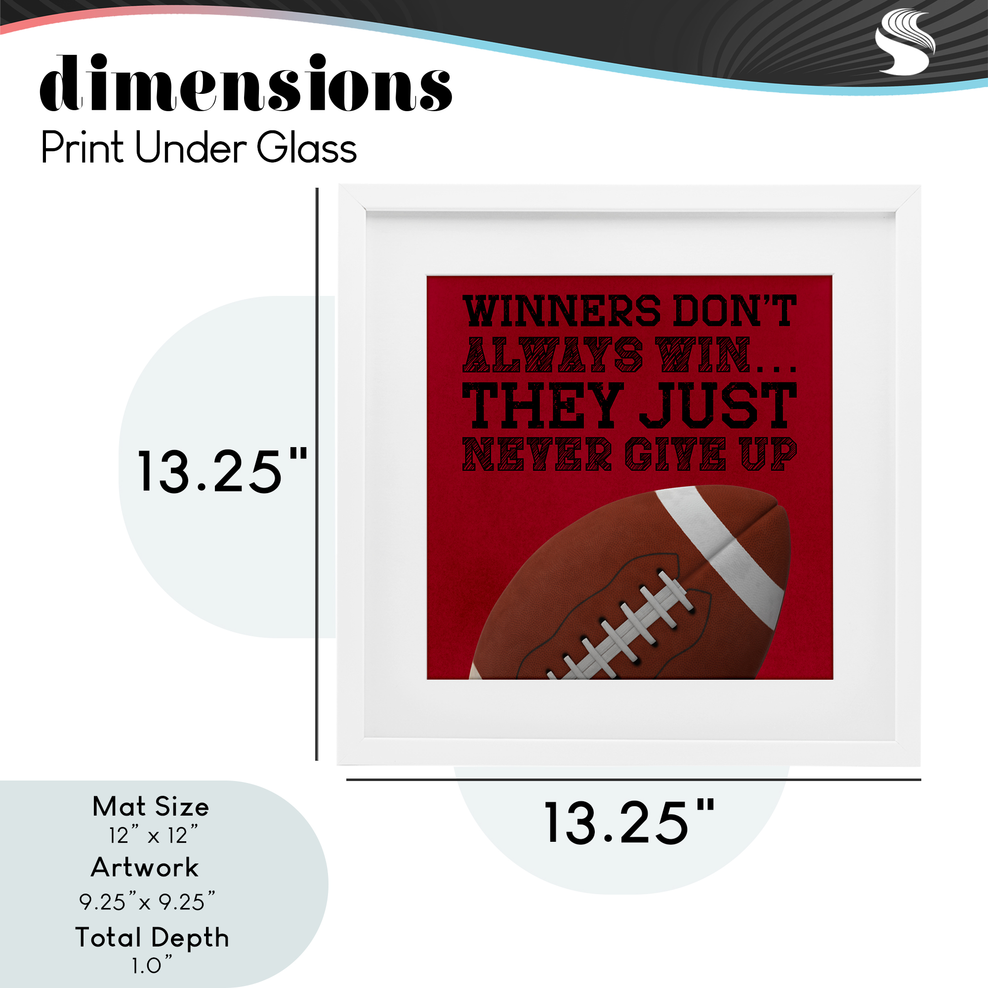 Winners Never Give Up White Framed Print Under Glass, design by Marcus Prime