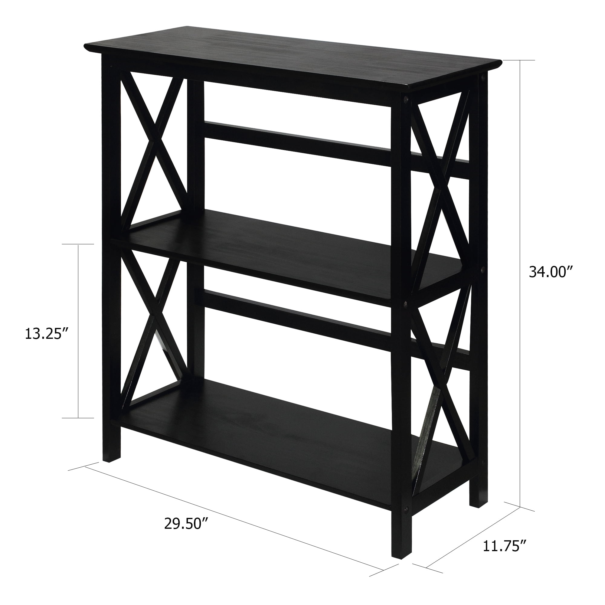 Montego 3-Shelf Bookcase-Black