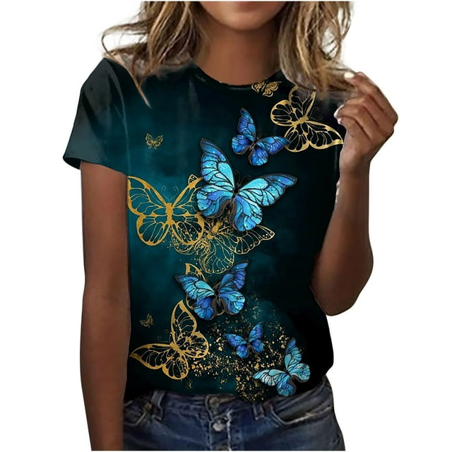 Pompotops Hauts de Mode pour Femmes Imprimé Décontracté Coupe Ample Tee-Shirts Blouse Imprimée Col Rond
