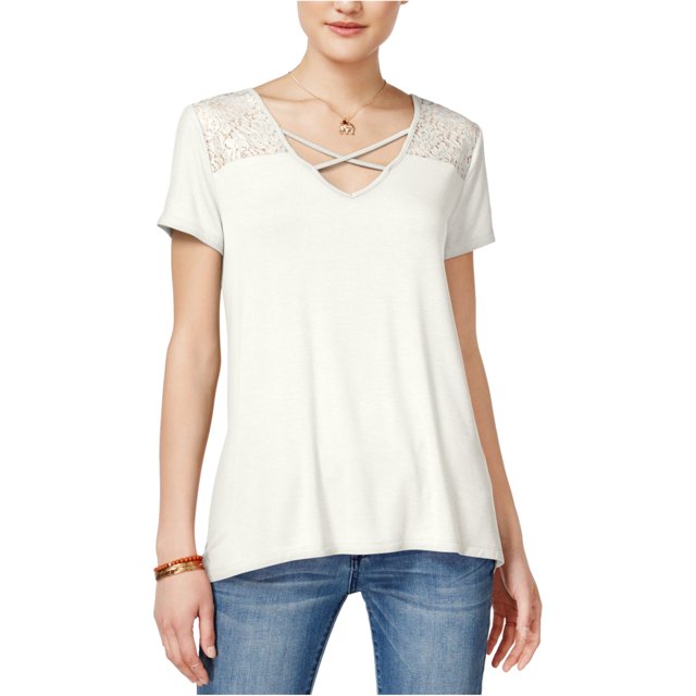 Camiseta básica entrecruzada Hippie Rose para mujer, beige, mediana