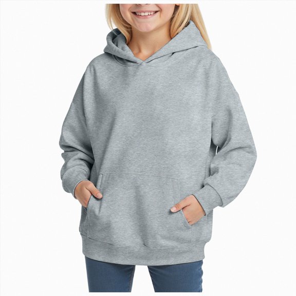 Quealent Girls Hoodie Baggy Kids Pullover Trendy Cute Hooded Sweatshirt with Pocket Winter Back to School Clothes for Teens (Light Gray, 3-4 Years)