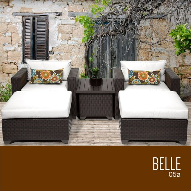 TKC Belle Ensemble de Conversation en Osier pour Patio 5 Pcs Blanc