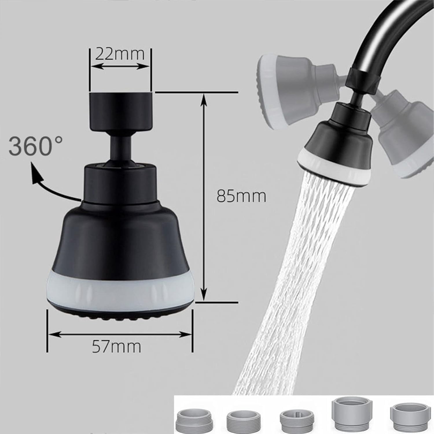 ABCISI 4 Spray Modes Faucet Aerator,360 Degree Faucet Sprayer Attachment,Big Angle Kitchen Faucet Aerator,Swivel Faucet Extender,Sink Sprayer Attachment for faucet,55/64 inch Female Thread (Black)