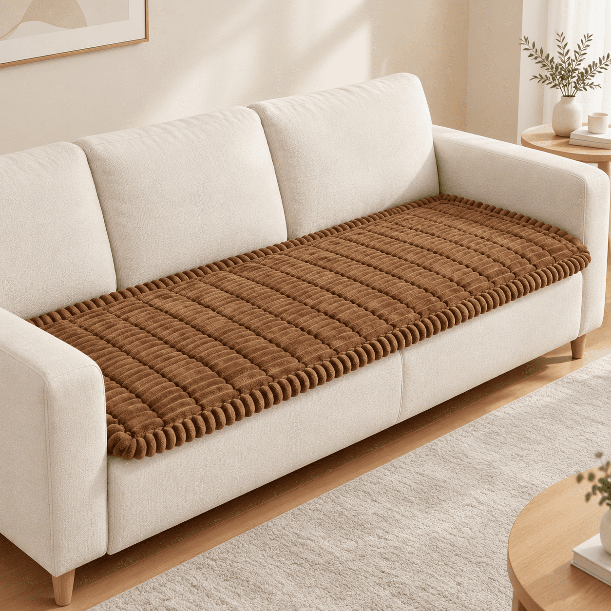 Brown 27.6 x88 Non-Slip Plush Pet Sofa & Chair Protector Cover