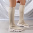 thumbnail image 3 of EKVAHL Women's Knee High Boots, Platform Stretch Knit Pull On Tall Shoes, Round Toe Fall Outdoor Street Walking Boots Beige, 3 of 5
