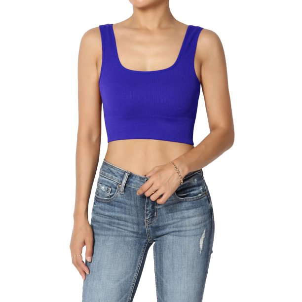 Women's Medium Support Tank Top Ribbed Seamless Workout Sports Bra Crop