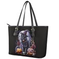 thumbnail image 3 of ZUXONGSY Pumpkin Black Cat Bat Rose Print Halloween Handbag for Women Practicality Laptop Tote Bag PU Leather Satchel Handbags with Handle for Daily Use Work, 3 of 6