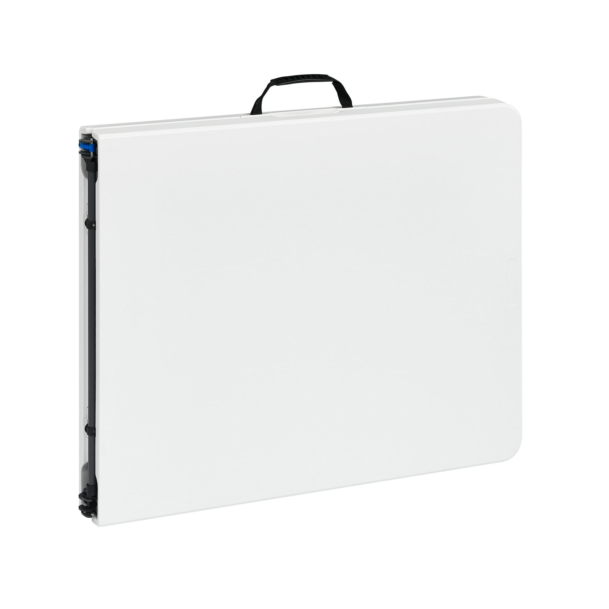Mainstays White 6 Foot Fold-in-Half Plastic Table, Indoor Outdoor, Scratch Resistant, Stain & UV Damage, Built-in Carry Handle