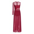 thumbnail image 2 of inlzdz Women's Color Block Lyrical Dance Dress Mesh Maxi Dresses Modern Contemporary Dancewear Burgundy&Black XL, 2 of 7