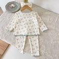 thumbnail image 2 of Splozh Cute Baby Outfits Girls Breathable Long Sleeved Home Clothes Cute Flower Pattern Homewear Set 2PCS Outfits,Blue,5-6 Years, 2 of 6