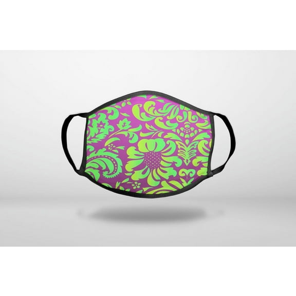 Purple Green Floral Pattern - 3-Ply Reusable Soft Cloth Face Covering, Unisex, Cotton Inner Layer
