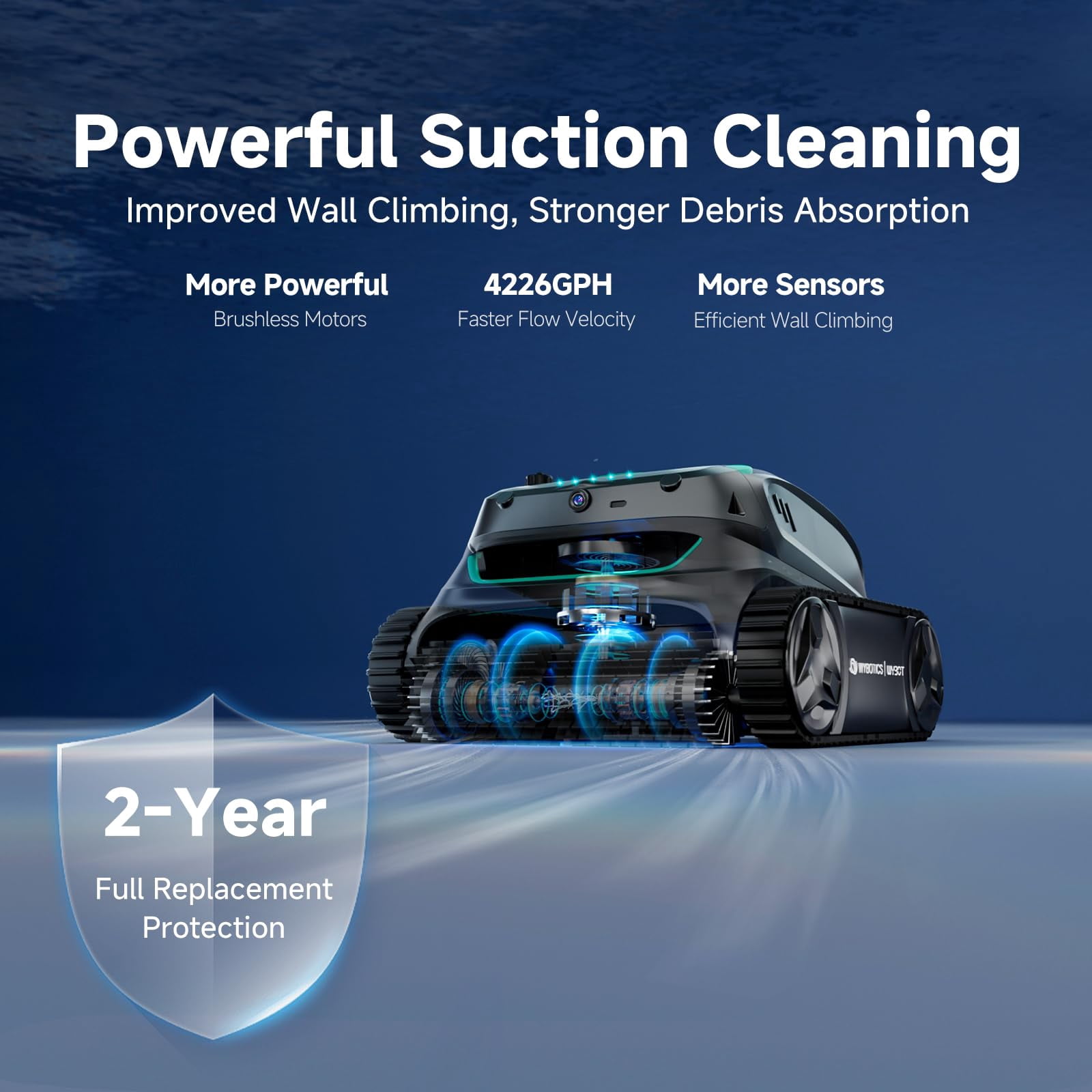 WYBOT S2 Vision Cordless Robotic Pool Cleaner, AI Vision Debris Detection, Brushless Motor, Wall & Waterline Cleaning, App Control, for Inground Pools up to 3229 Sq.Ft, Black & Green