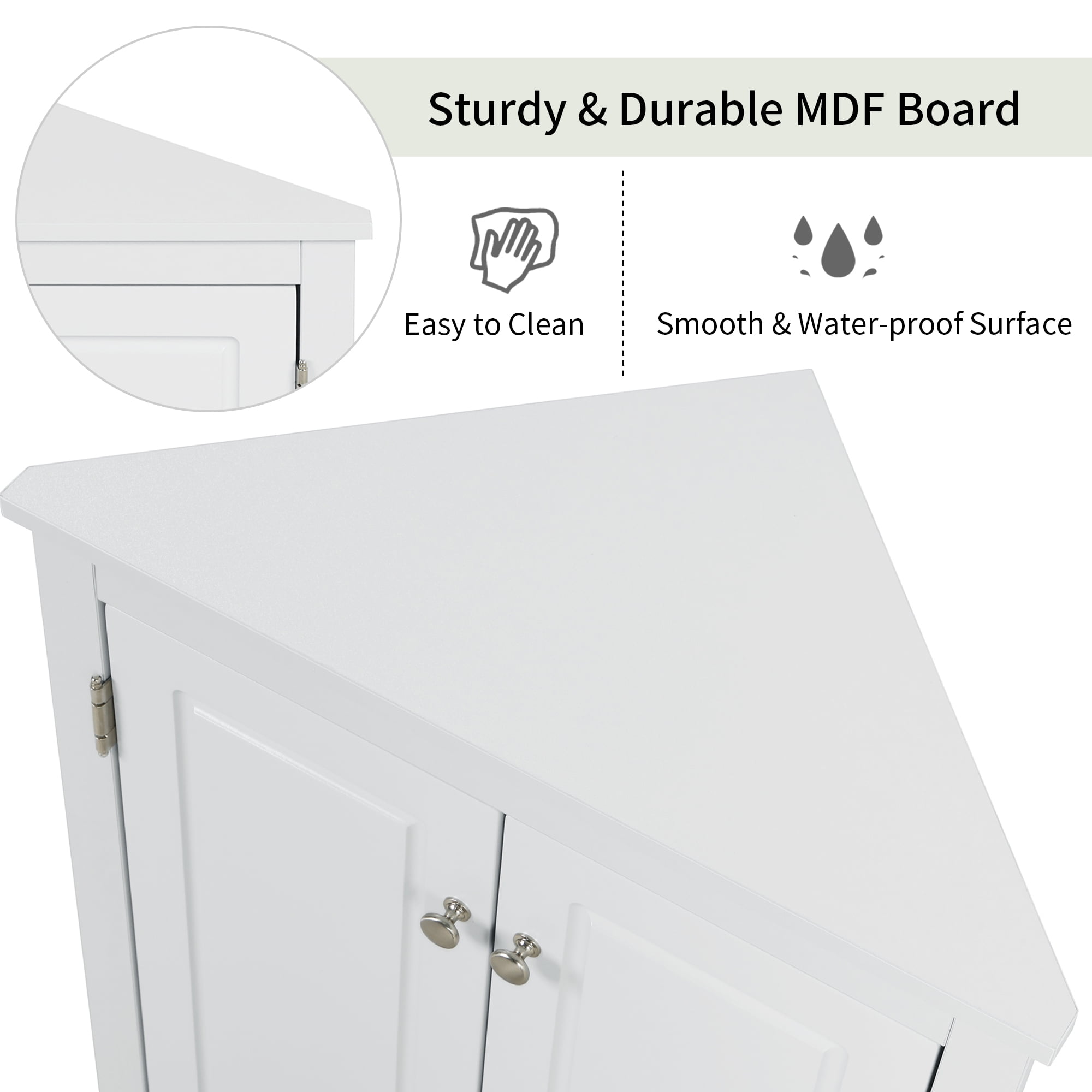 Royard Oaktree Corner Storage Cabinet with Doors and 3 Adjustable Shelves Freestanding Floor Bathroom Cabinet Modern Cupboard Organizer for Kitchen Living Room Bedroom,White