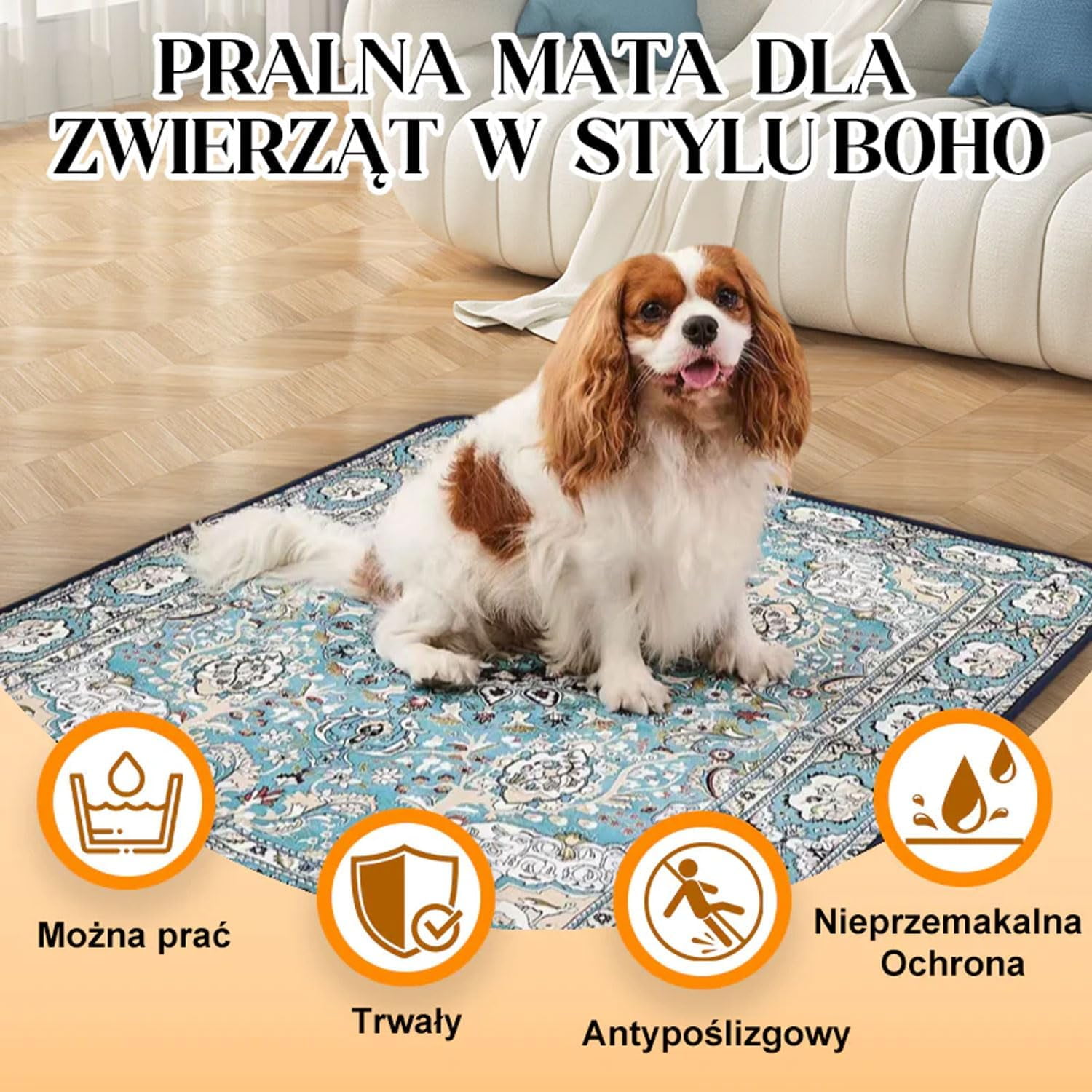 Aqwiopr Washable Boho Style Pet Mat, Non-Slip Dog Pee Pads, Reusable Pet Training Pad for Playpen, Dirt-Resistant and Easy Dog Mats, Machine Washable for Puppy Crates, Whelping Pad