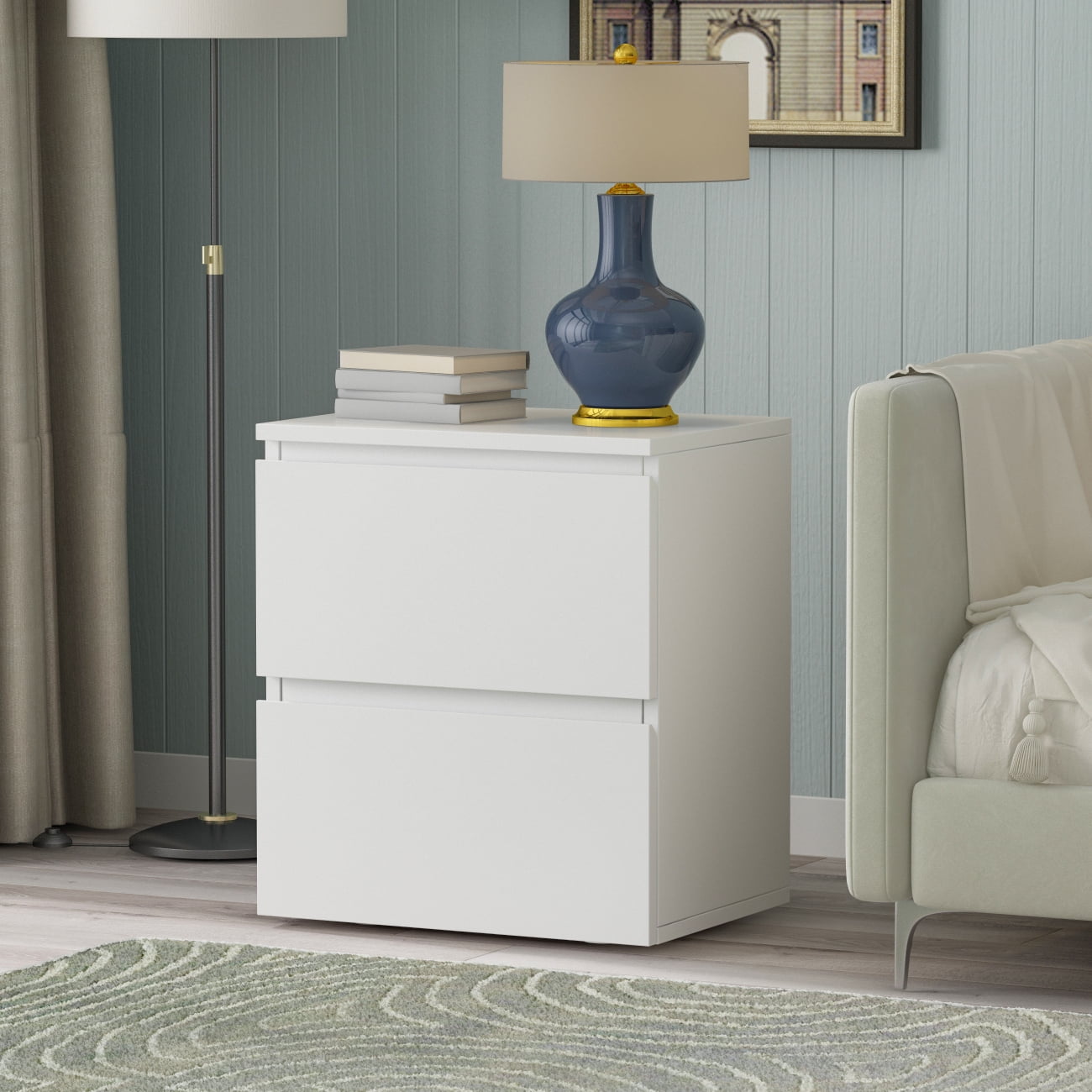 WIAWG Modern Nightstand End Table with 2 Drawers Side Table for Bedroom Living Room White