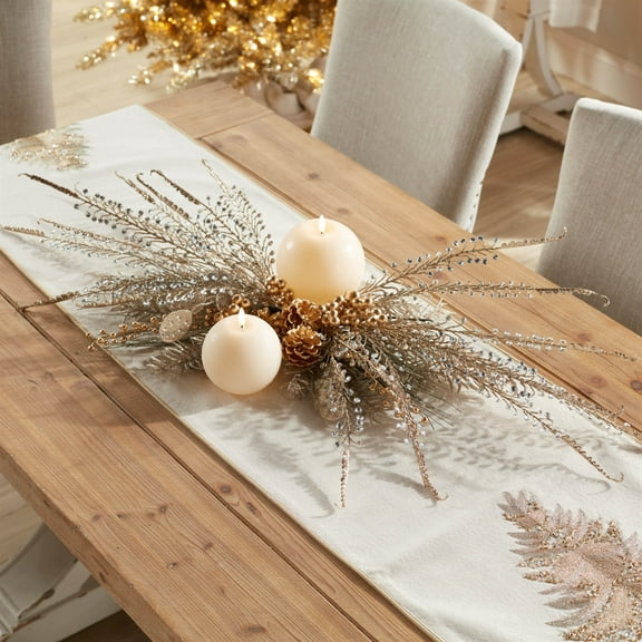 Melrose Beaded Glitter Fern Artificial Christmas Spray - 34.5" - Gold - Set of 2