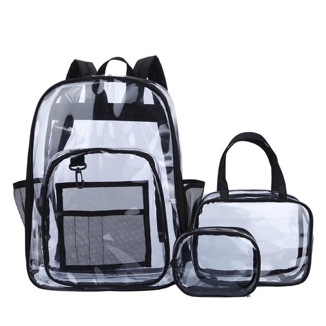 Heavy Duty Clear Backpack Large Transparent Bag for School Stadium Events Travel Camping PVC 3PCS