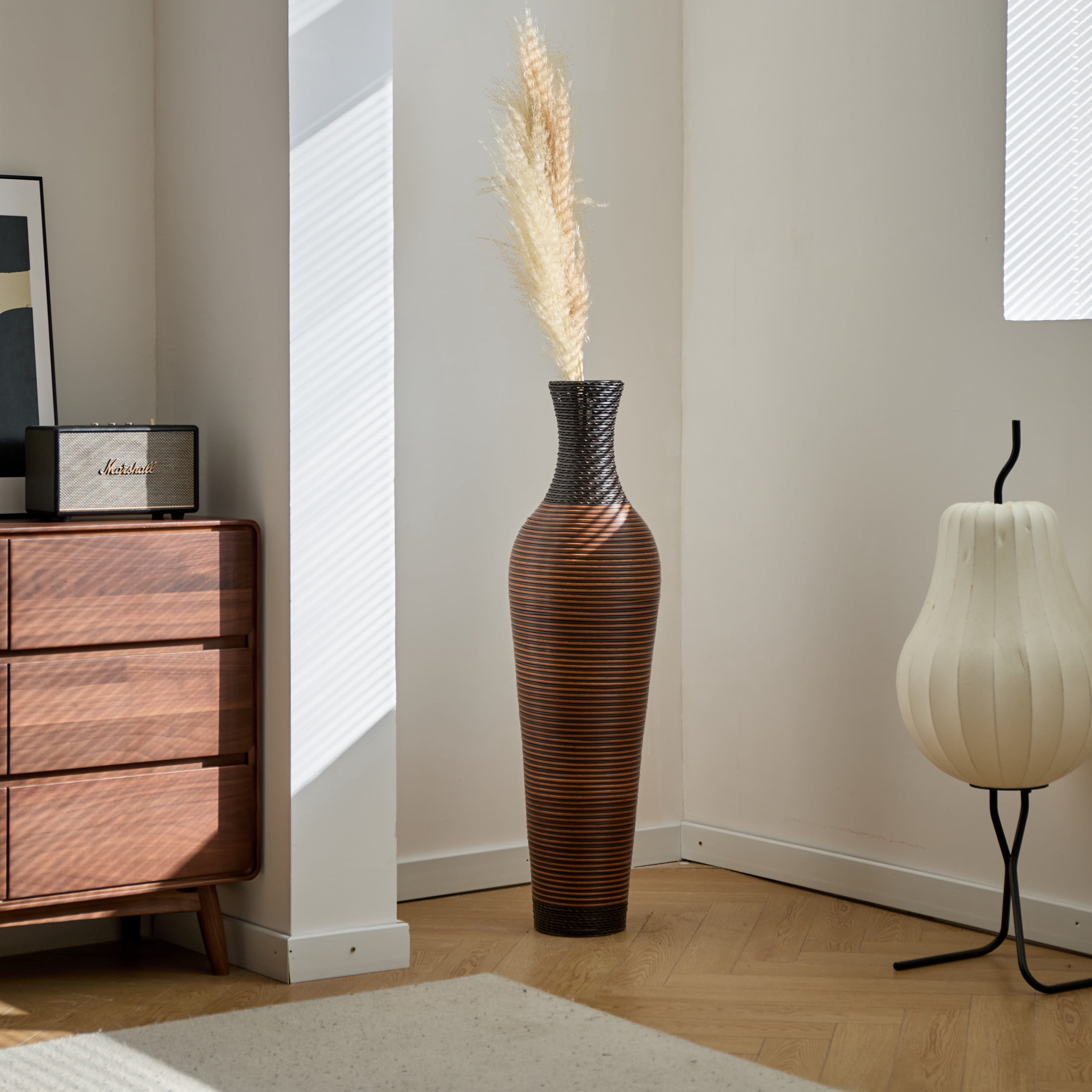 Noble House 39.4" Tall PVC Floor Vase, Two-Tone Textured Decorative Vase, Dark Brown