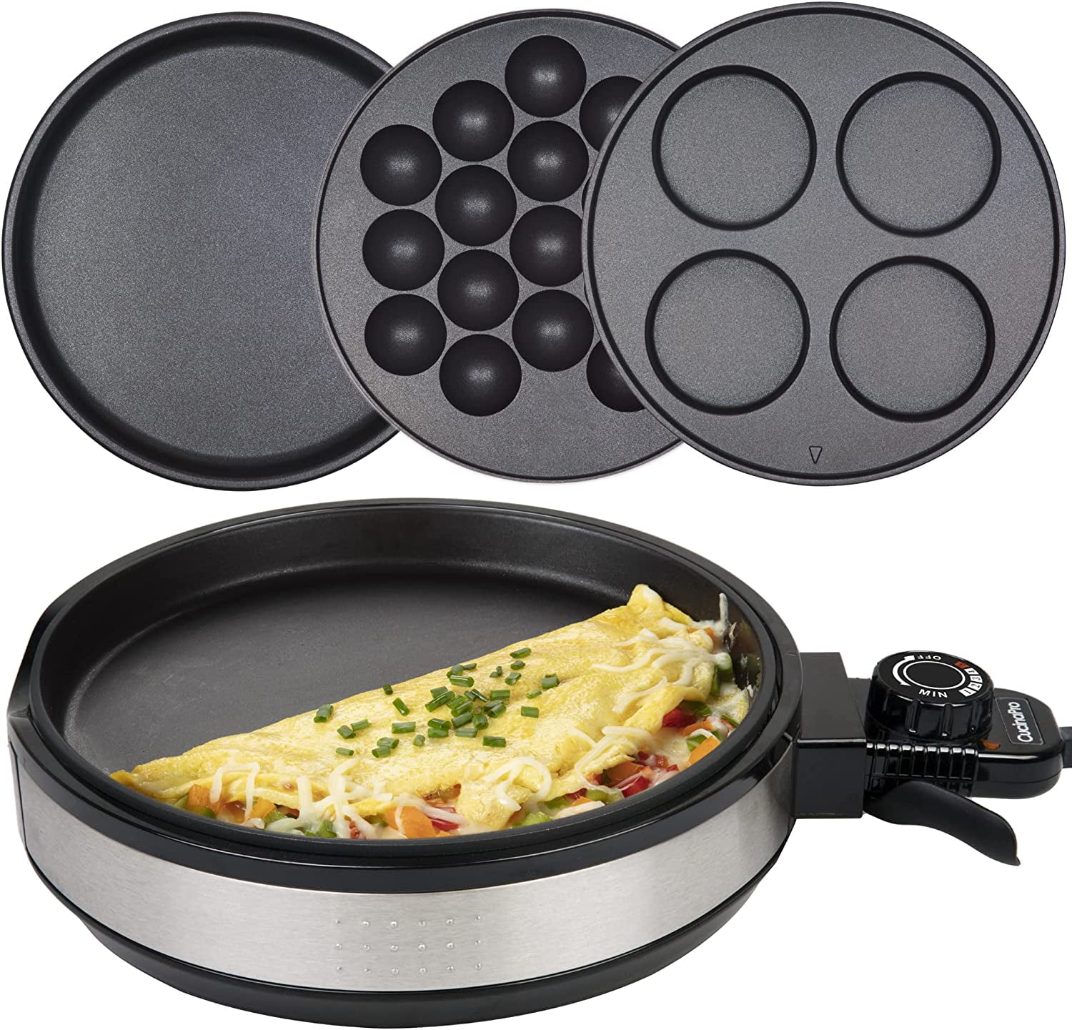 (2 pack) Cucinapro Multi Baker Deluxe- Baking Made Easy- Electric Appliance w Temp Control, 3 Interchangeable Skillets for Grilling, Baking or Dessert - Grilled Cheese, Omelets Pizza, Sandwiches, Cake Pops