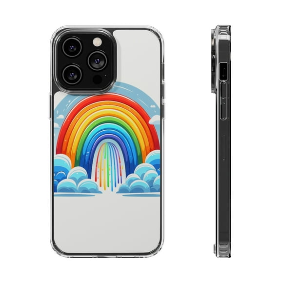 DistinctInk Hybrid (Acrylic / TPU) Clear Slim Fit Case for Apple iPhone 12 Pro (6.1" Screen) - "Whimsical Rainbow: Colors Dancing in Sky"