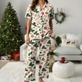 thumbnail image 5 of UngA Women's Christmas Pajamas 2 Piece Satin Pjs Soft Button Down Sleepwear Wide Leg Long Pants with Pockets Satin Christmas Pajamas Women,Size S, 5 of 5