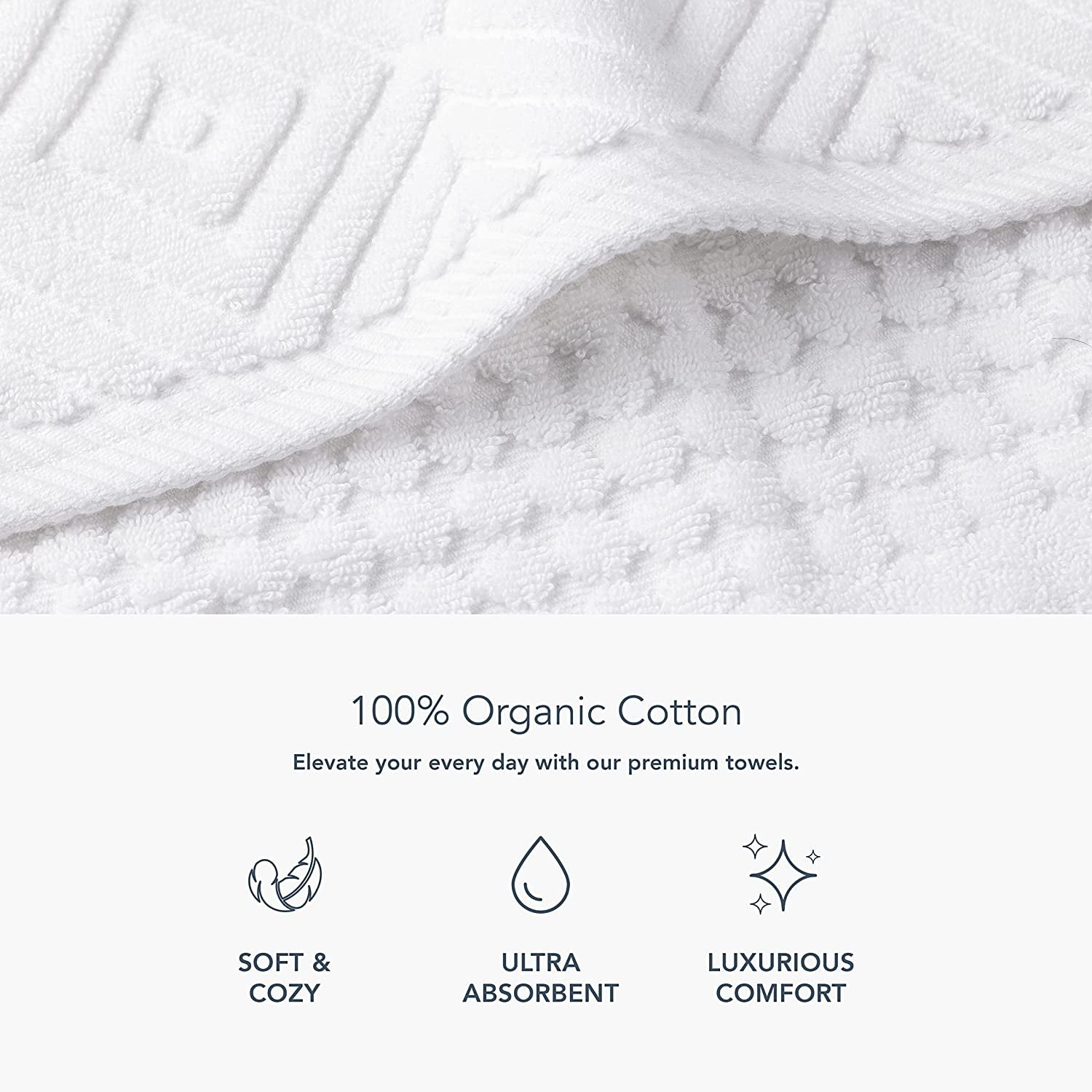 Texere 100% Organic Cotton Diamond Jacquard 700 GSM Luxury Bath Towel Sets - Ultra Soft and Absorbent Hotel and Spa Quality (Diamond, Bright White, 4 Bath Towels)
