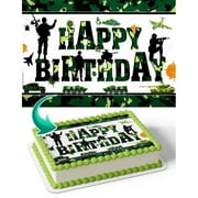 TNCT Soldier Military Camo Edible Cake Topper, Personalized 1/4 Sheet Birthday Cake Banner for Army and Military Enthusiasts