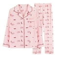 thumbnail image 2 of Leesechin Women's Sleepwear Set Loungewear Loose Long Sleeves Shirt + Long Pants Pajamas Two-piece Suit, 2 of 3