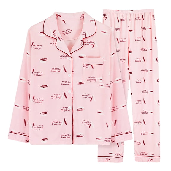 ibuvkizy Womens Pajama Sets,Silk Pajamas for Women Summer Womens Loungewear,Button Casual Long Sleeve Tops Loose Printing Pants Home Clothing Pajamas Set,Women's Fashion Gifts