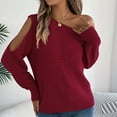 thumbnail image 6 of EchfiProm Women Off Shoulder Sweaters Pullover Red V Neck Christmas Knit Long Sleeve Solid Comfort Sweater Top, 6 of 8